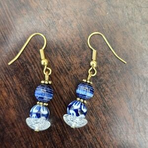 Source Unknown Blue and Gold Beaded Earrings